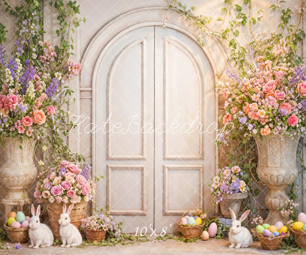 Kate Easter Flowers Bunny White Door Backdrop Designed by Emetselch -UK