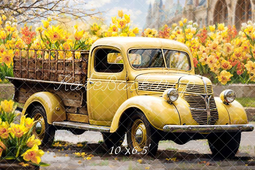 Kate Summer Yellow Flowers Truck Backdrop Designed by Emetselch -UK