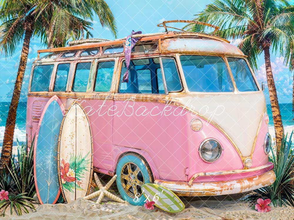 Kate Summer Sea Seaside Surfboard Pink Car Backdrop Designed by Emetselch -UK