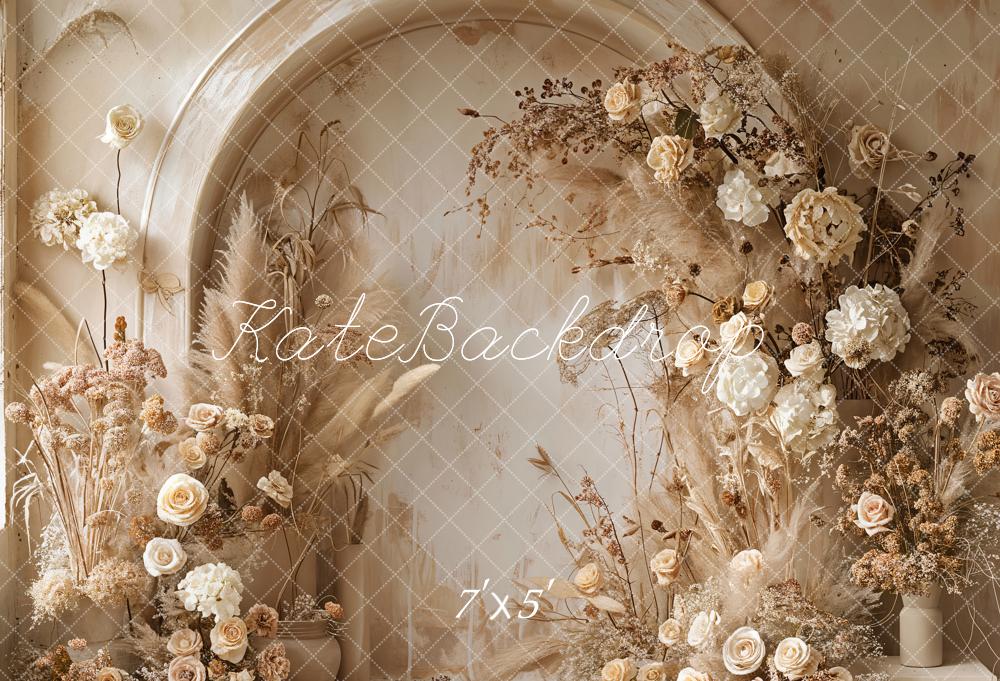 Kate Beige Reed Floral Arched Wall Boho Backdrop Designed by Emetselch -UK