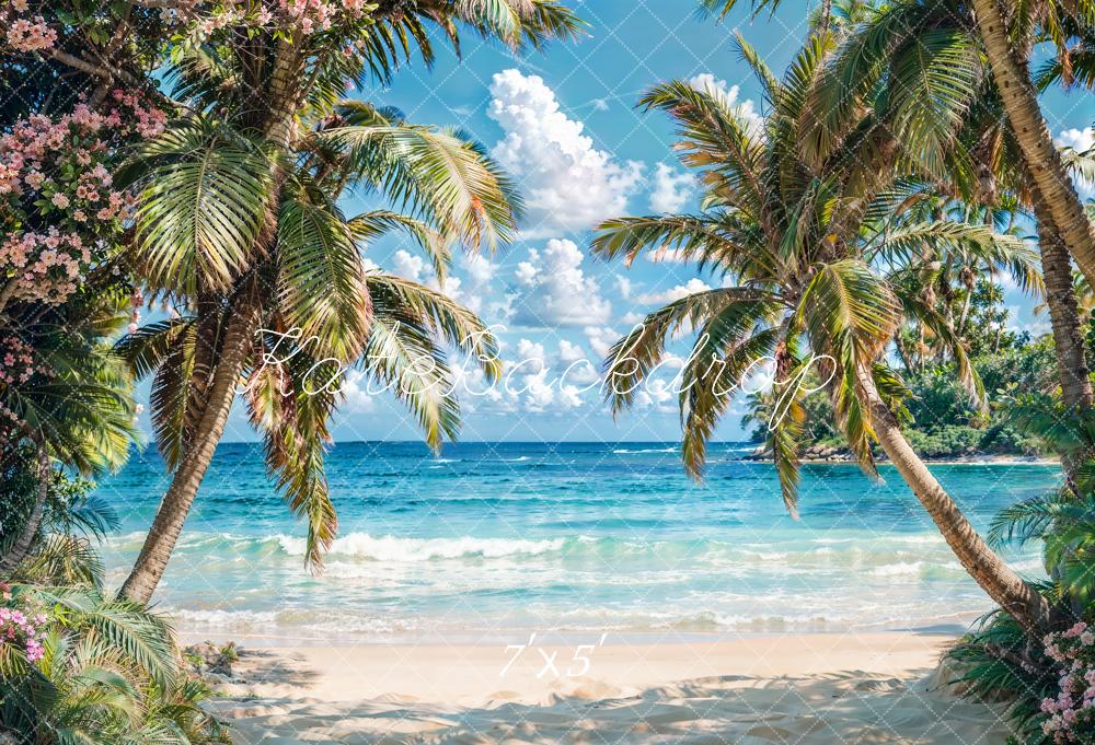 Kate Summer Seaside Beach Trees Blue Sky Backdrop Designed by Emetselch -UK