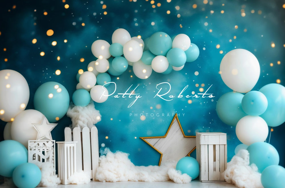 Lightning Deals Kate Cake Smash Blue White Balloon Star Light Backdrop Designed by Patty Robert -UK