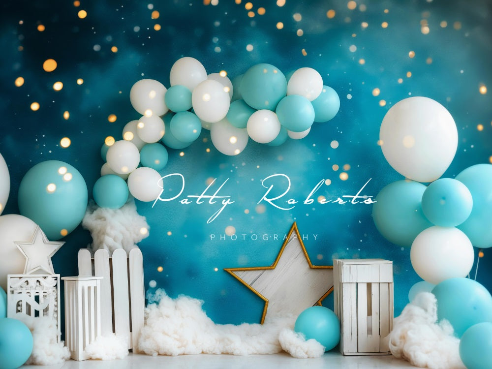 Lightning Deals Kate Cake Smash Blue White Balloon Star Light Backdrop Designed by Patty Robert -UK