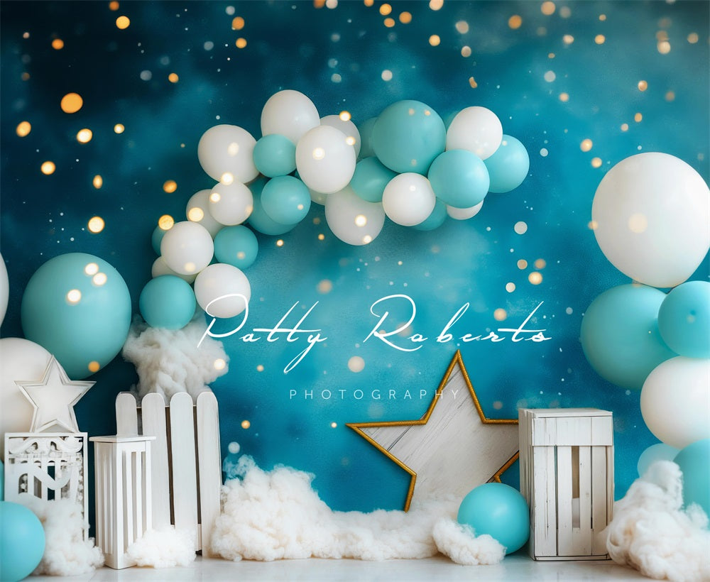 Lightning Deals Kate Cake Smash Blue White Balloon Star Light Backdrop Designed by Patty Robert -UK