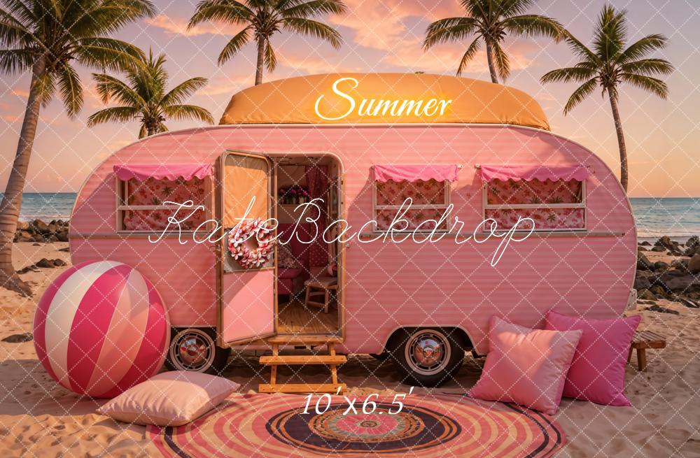 Kate Summer Seaside Sunset Pink Car Backdrop Designed by Chain Photography -UK