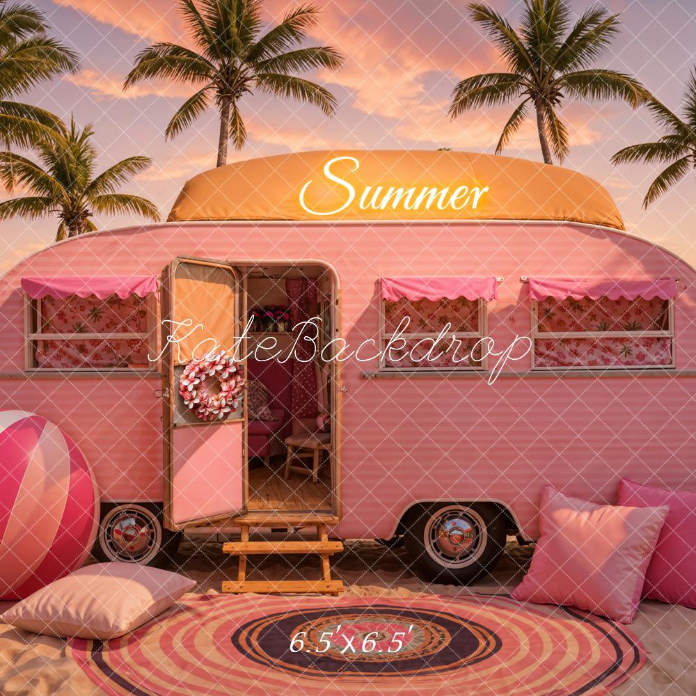 Kate Summer Seaside Sunset Pink Car Backdrop Designed by Chain Photography -UK