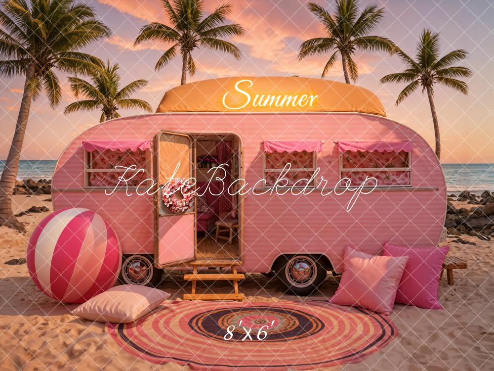 Kate Summer Seaside Sunset Pink Car Backdrop Designed by Chain Photography -UK