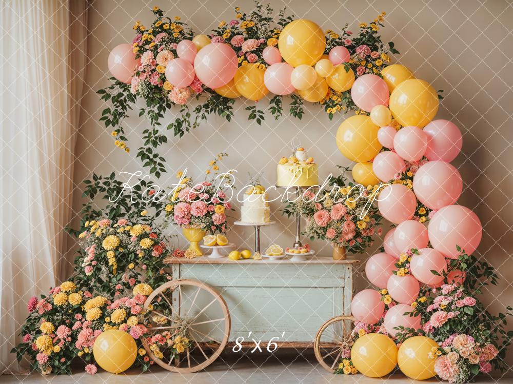 Kate Summer Cake Smash Lemon Flower Balloons Backdrop Designed by Emetselch -UK