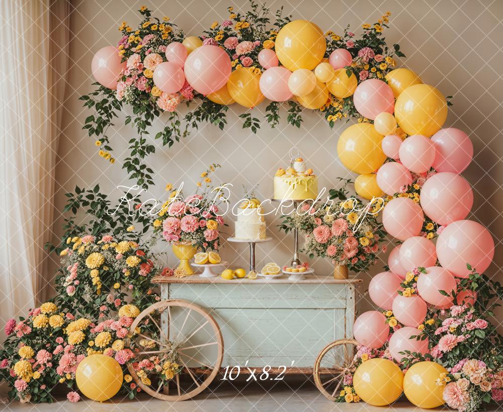 Kate Summer Cake Smash Lemon Flower Balloons Backdrop Designed by Emetselch -UK