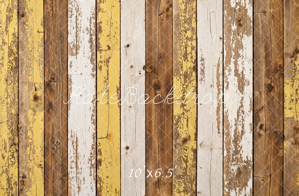 Kate Yellow Retro Shabby Striped Wood Floor Backdrop Designed by Kate Image -UK