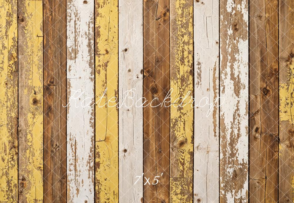 Kate Yellow Retro Shabby Striped Wood Floor Backdrop Designed by Kate Image -UK