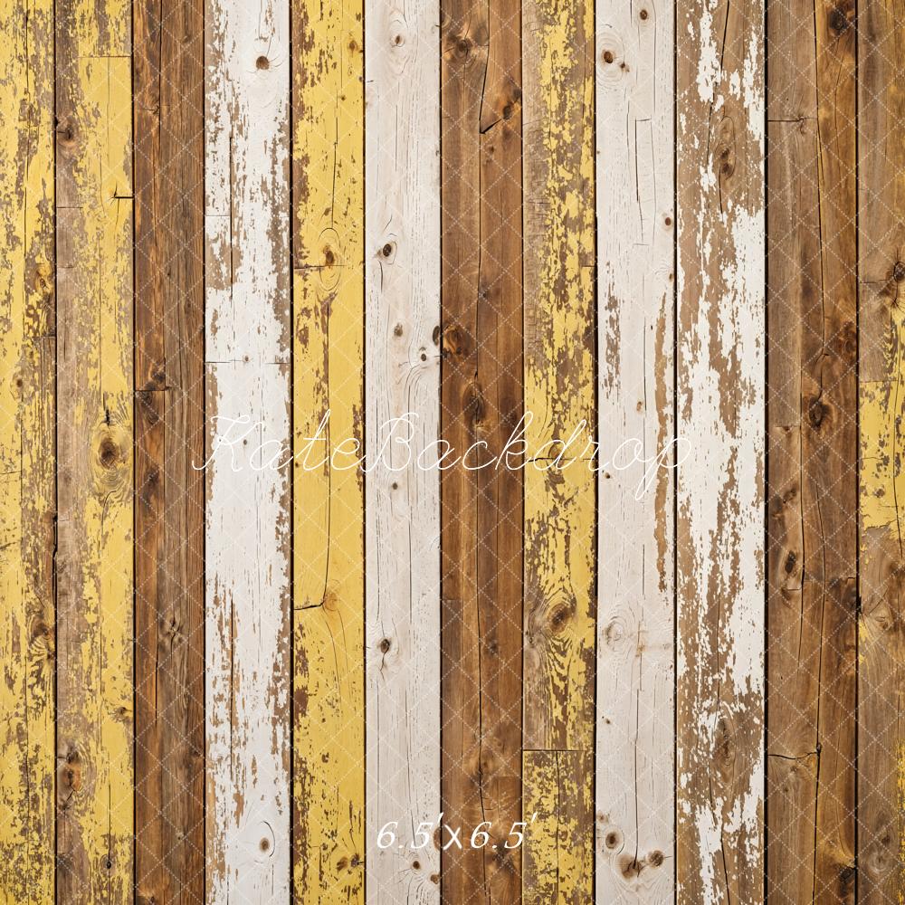 Kate Yellow Retro Shabby Striped Wood Floor Backdrop Designed by Kate Image -UK