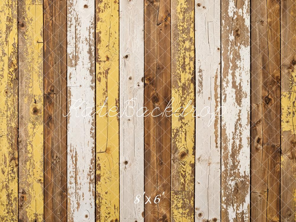 Kate Yellow Retro Shabby Striped Wood Floor Backdrop Designed by Kate Image -UK