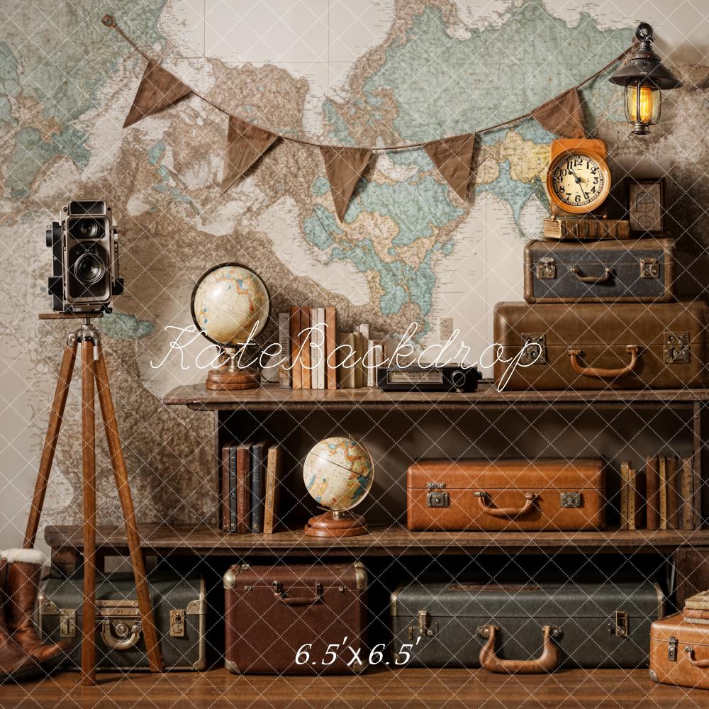 Kate Vintage Camera Suitcase Globe Adventure Travel Backdrop Designed by Emetselch -UK