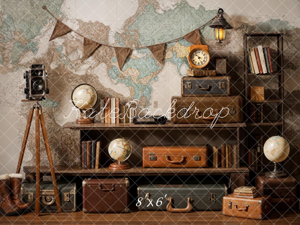 Kate Vintage Camera Suitcase Globe Adventure Travel Backdrop Designed by Emetselch -UK