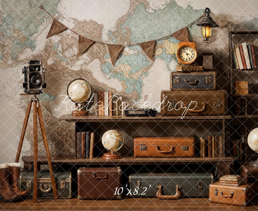 Kate Vintage Camera Suitcase Globe Adventure Travel Backdrop Designed by Emetselch -UK