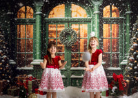 Kate Christmas Snowy Street Gift Green Window Backdrop Designed by Emetselch