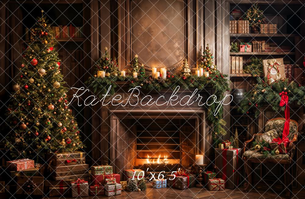 Kate Christmas Tree Gifts Bookshelf Fireplace Backdrop Designed by Emetselch -UK