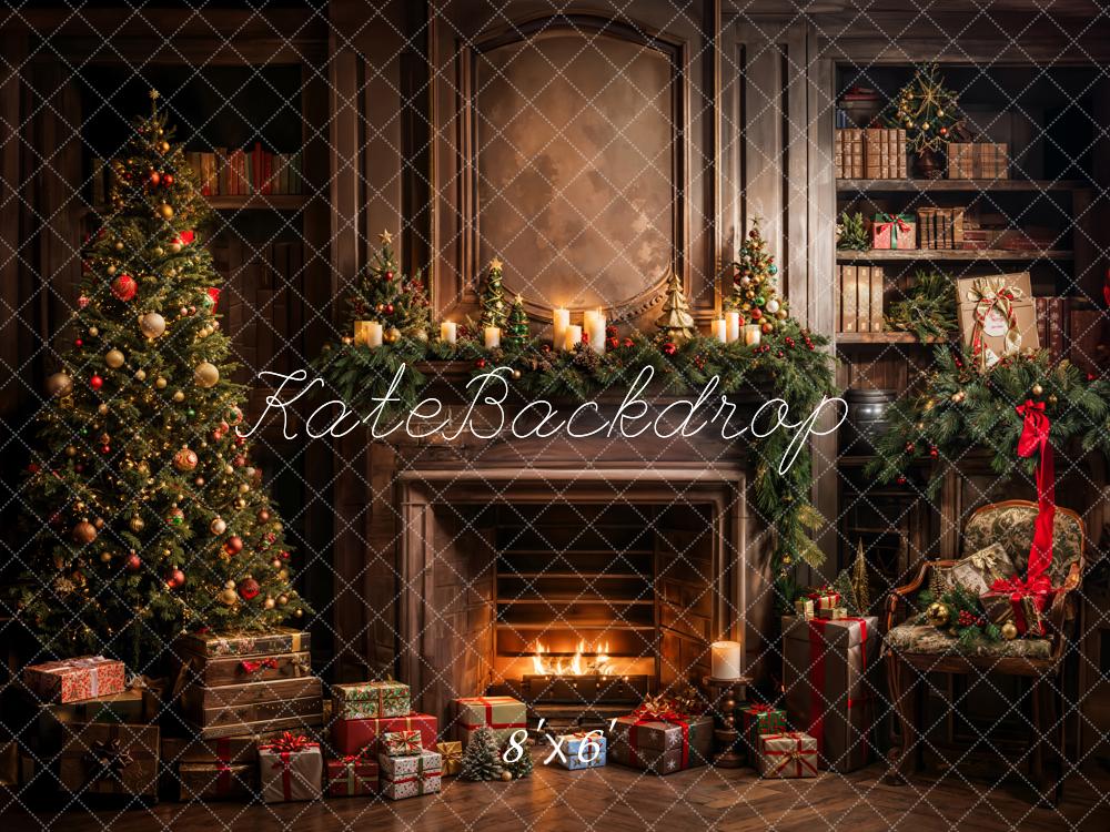 Kate Christmas Tree Gifts Bookshelf Fireplace Backdrop Designed by Emetselch -UK