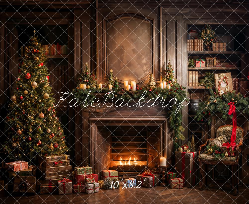 Kate Christmas Tree Gifts Bookshelf Fireplace Backdrop Designed by Emetselch -UK