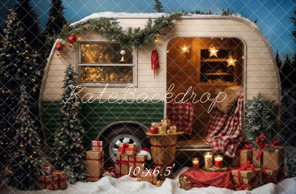 Kate Christmas Snow Night Camping Car Backdrop Designed by Emetselch -UK