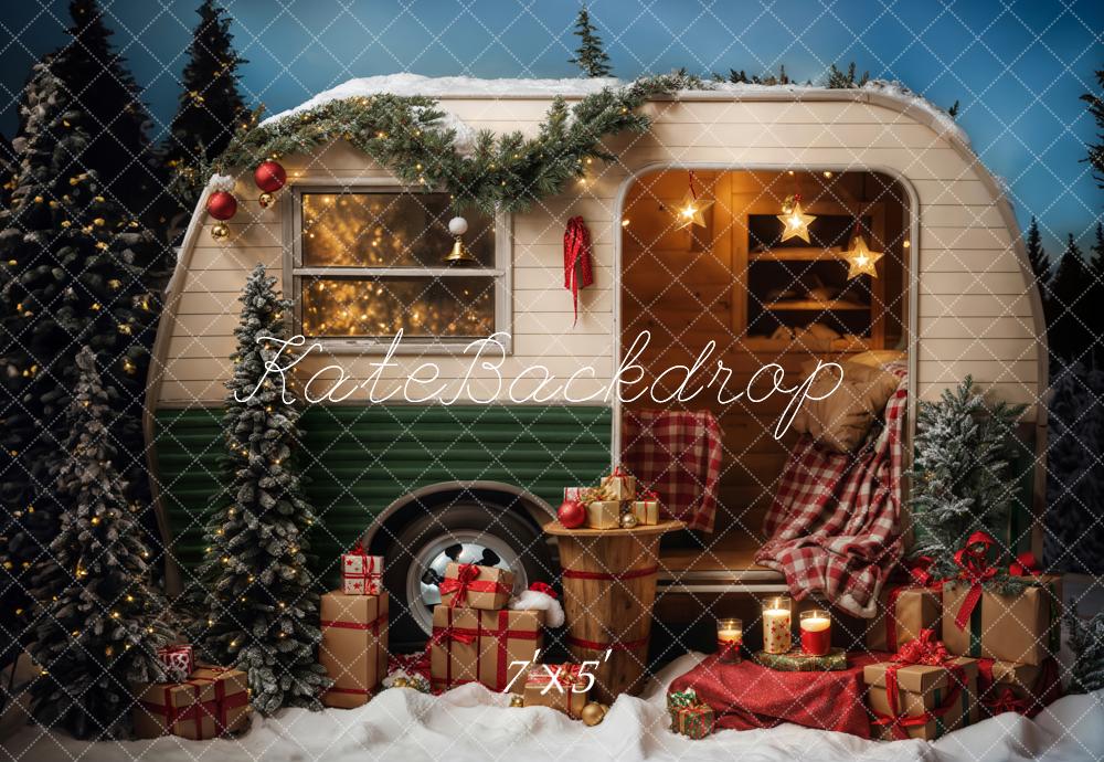 Kate Christmas Snow Night Camping Car Backdrop Designed by Emetselch -UK