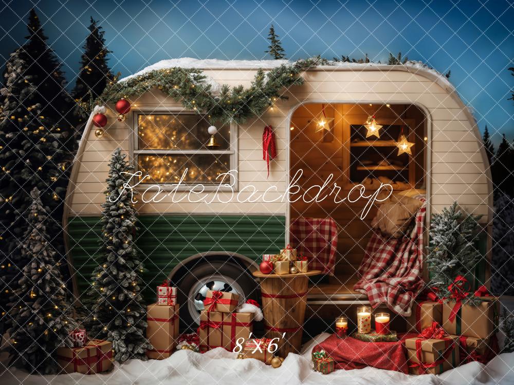 Kate Christmas Snow Night Camping Car Backdrop Designed by Emetselch -UK