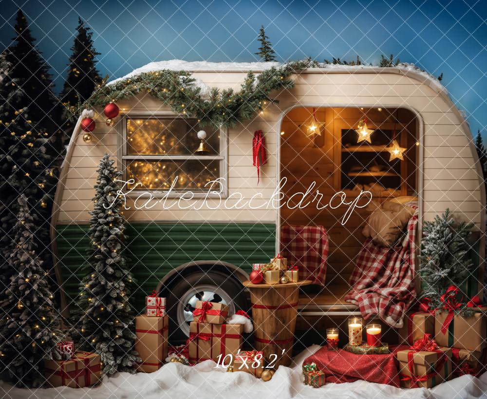 Kate Christmas Snow Night Camping Car Backdrop Designed by Emetselch -UK