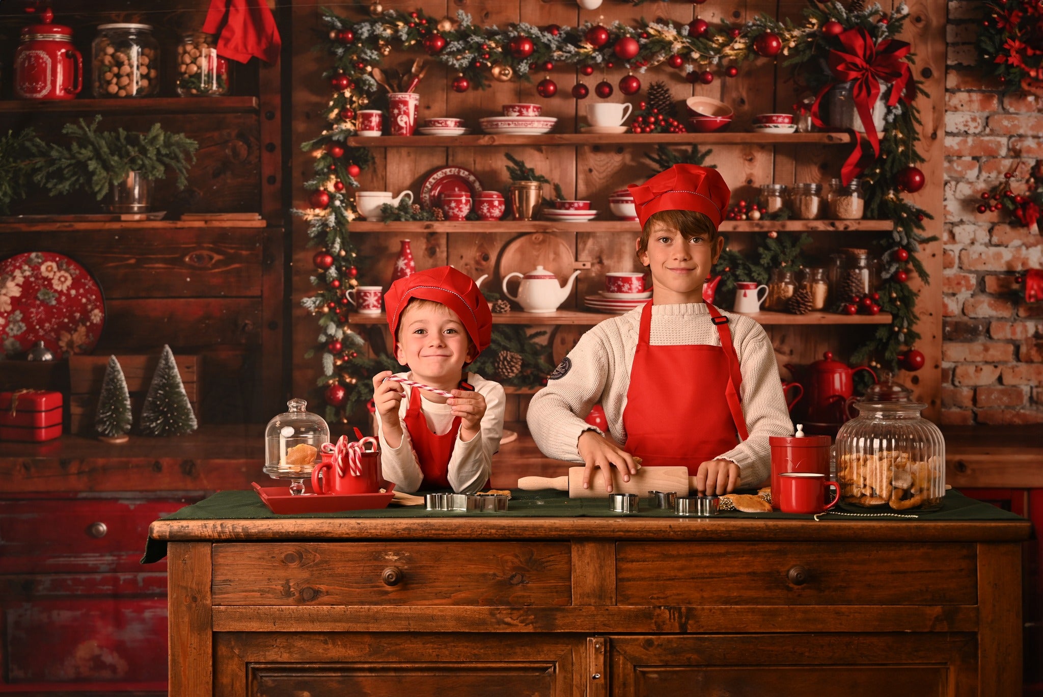 Kate Christmas Kitchen Red Cupboard Backdrop Designed by Emetselch -UK