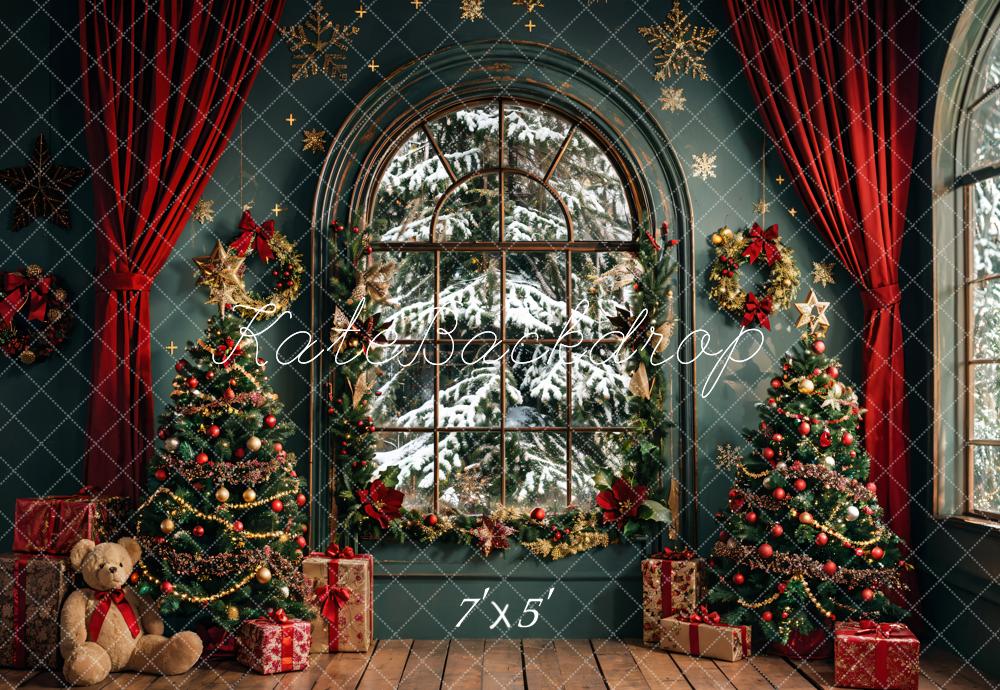 Kate Christmas Dark Green Arch Window Backdrop Designed by Emetselch -UK