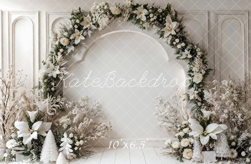 Kate Winter Retro White Floral Arch Wall Backdrop Designed by Emetselch -UK