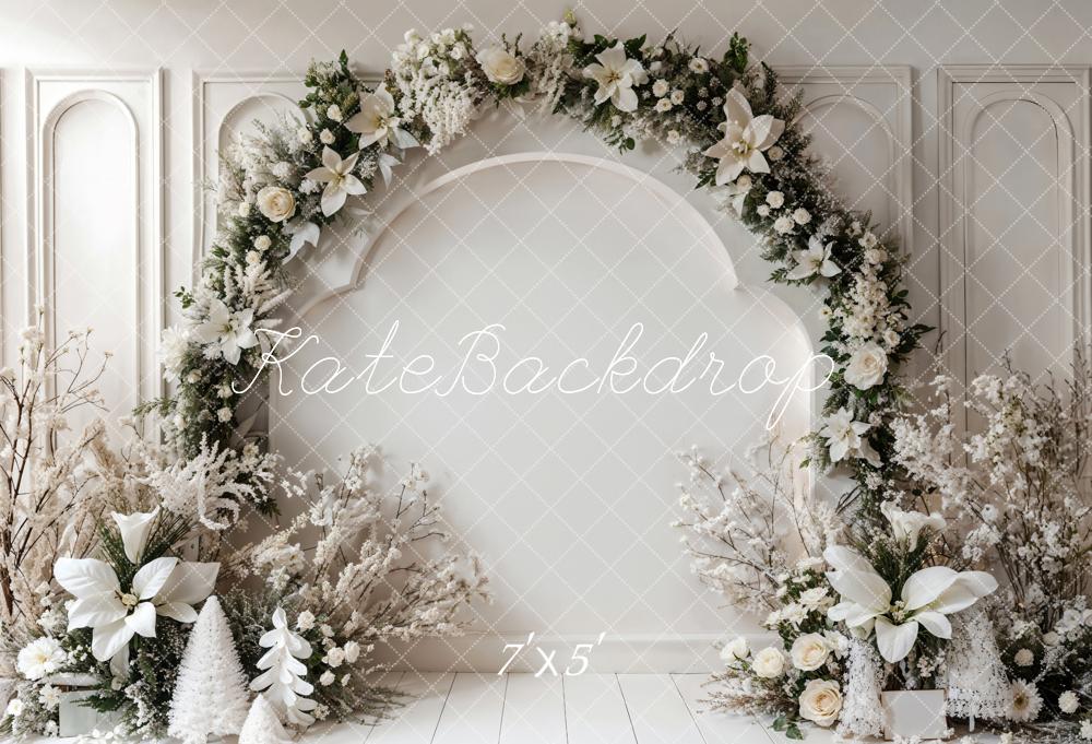 Kate Winter Retro White Floral Arch Wall Backdrop Designed by Emetselch -UK