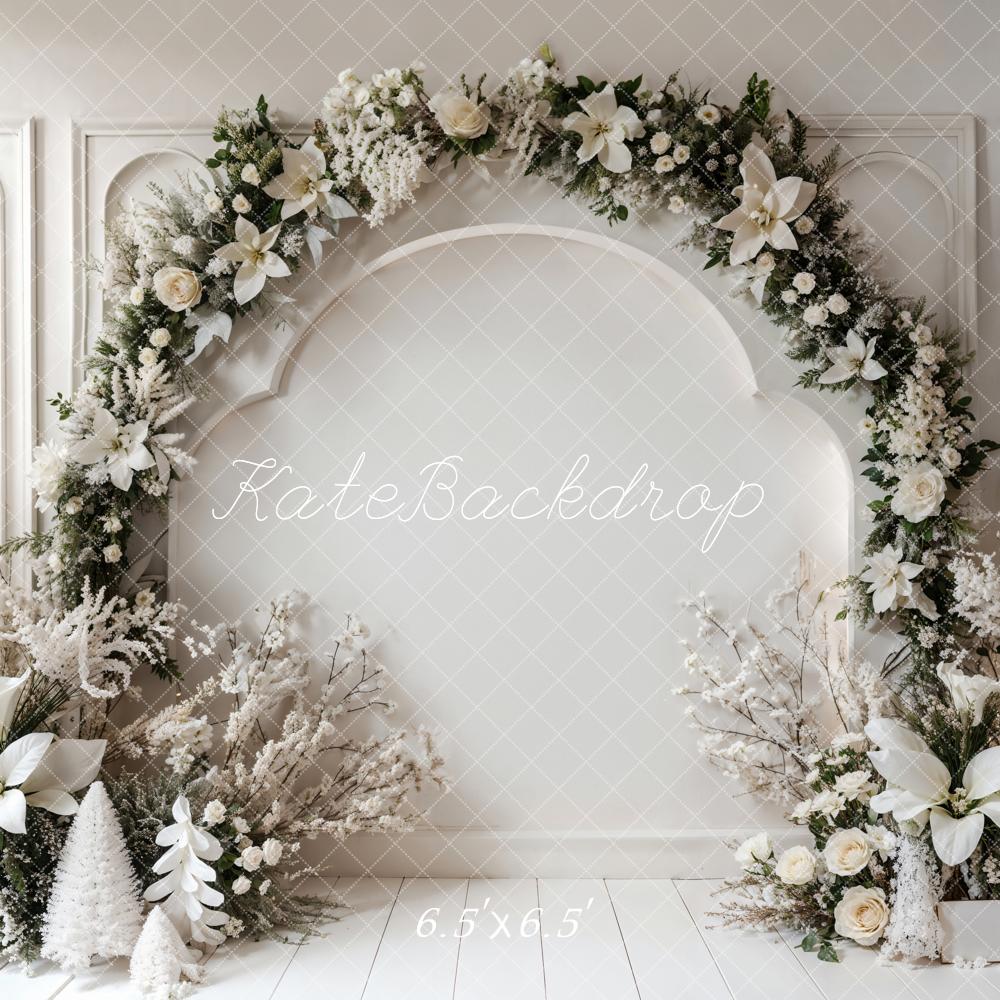 Kate Winter Retro White Floral Arch Wall Backdrop Designed by Emetselch -UK