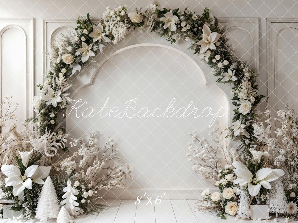 Kate Winter Retro White Floral Arch Wall Backdrop Designed by Emetselch -UK