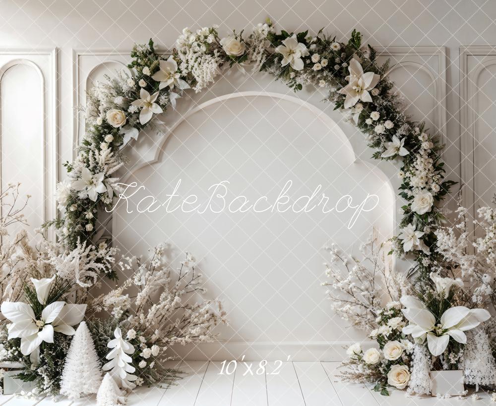 Kate Winter Retro White Floral Arch Wall Backdrop Designed by Emetselch -UK