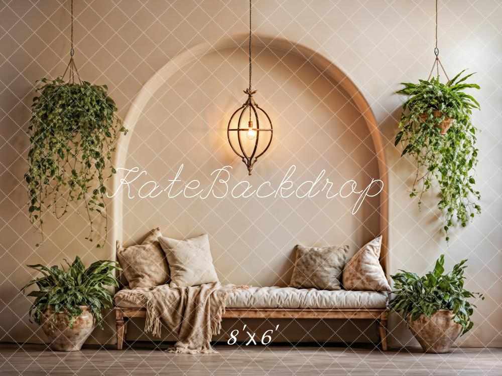 On Sale Kate Summer Boho Plant Beige Pillow Arched Wall Backdrop Designed by Emetselch -UK