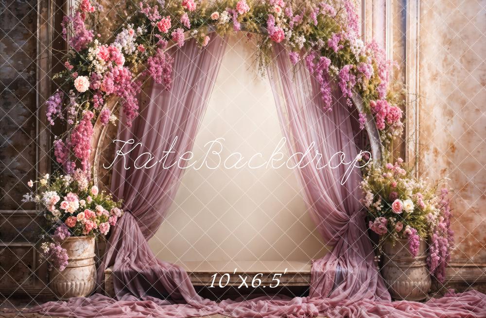 Kate Fine Art Flower Purple Curtain Arched Wall Backdrop Designed by Emetselch -UK