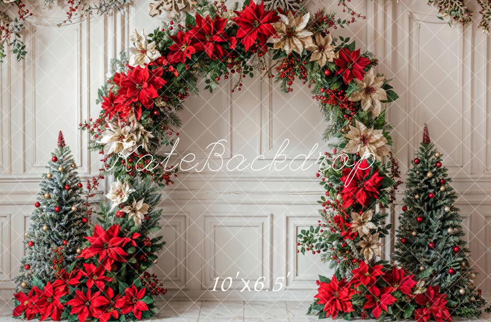 Kate Christmas Flower Arch White Retro Wall Backdrop Designed by Emetselch -UK