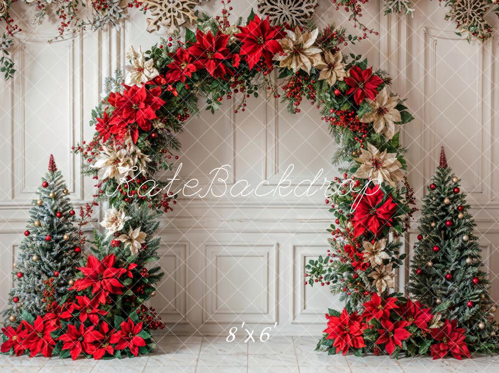 Kate Christmas Flower Arch White Retro Wall Backdrop Designed by Emetselch -UK