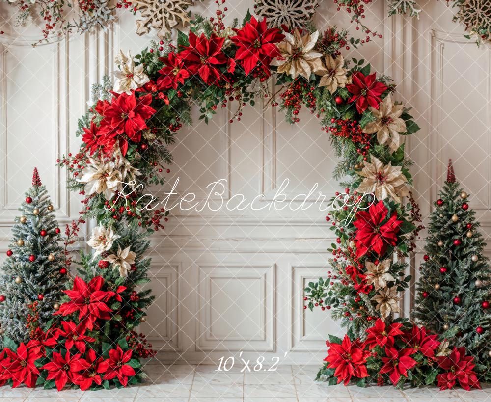 Kate Christmas Flower Arch White Retro Wall Backdrop Designed by Emetselch -UK