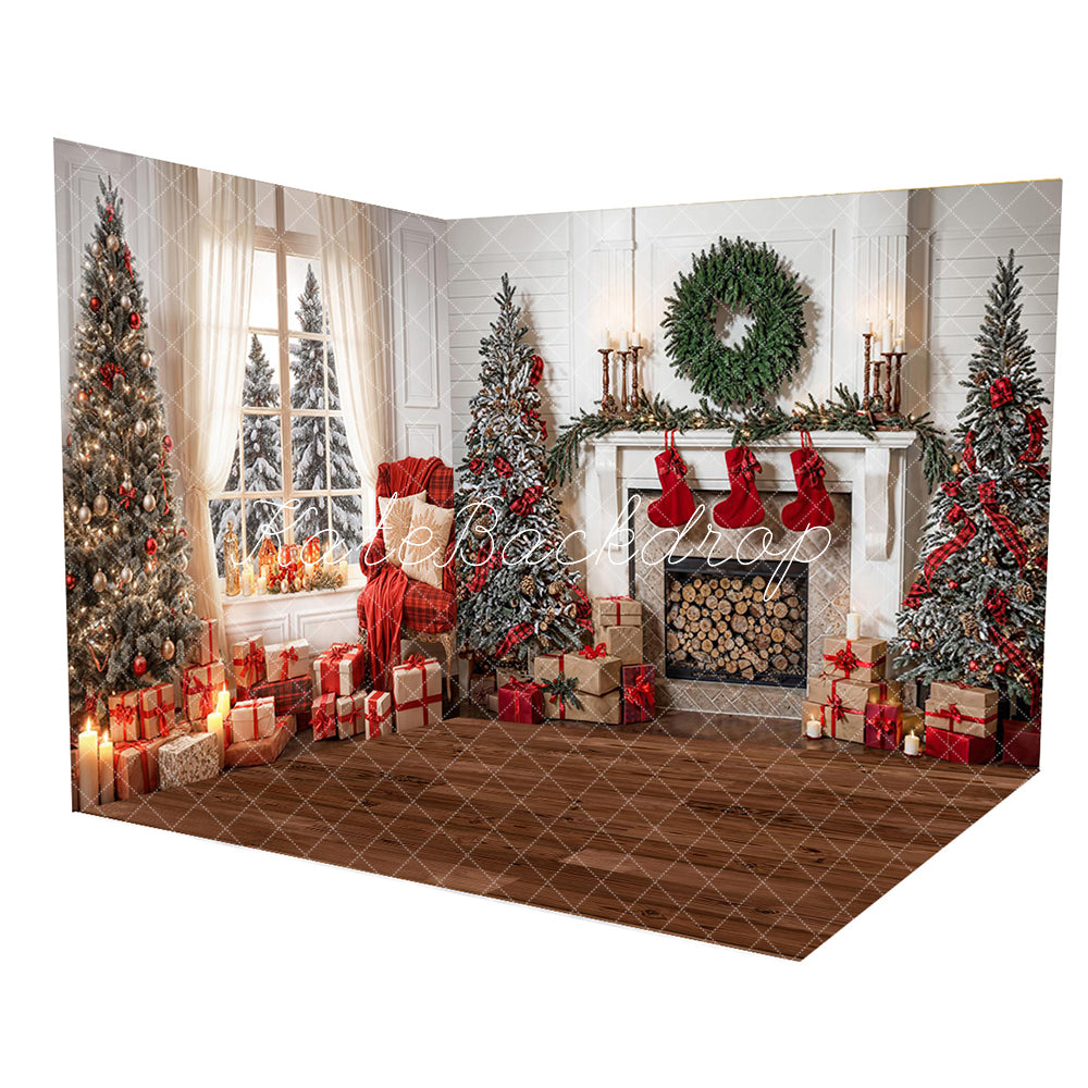 Kate Winter Christmas White Curtain Retro Wall Room Set -UK