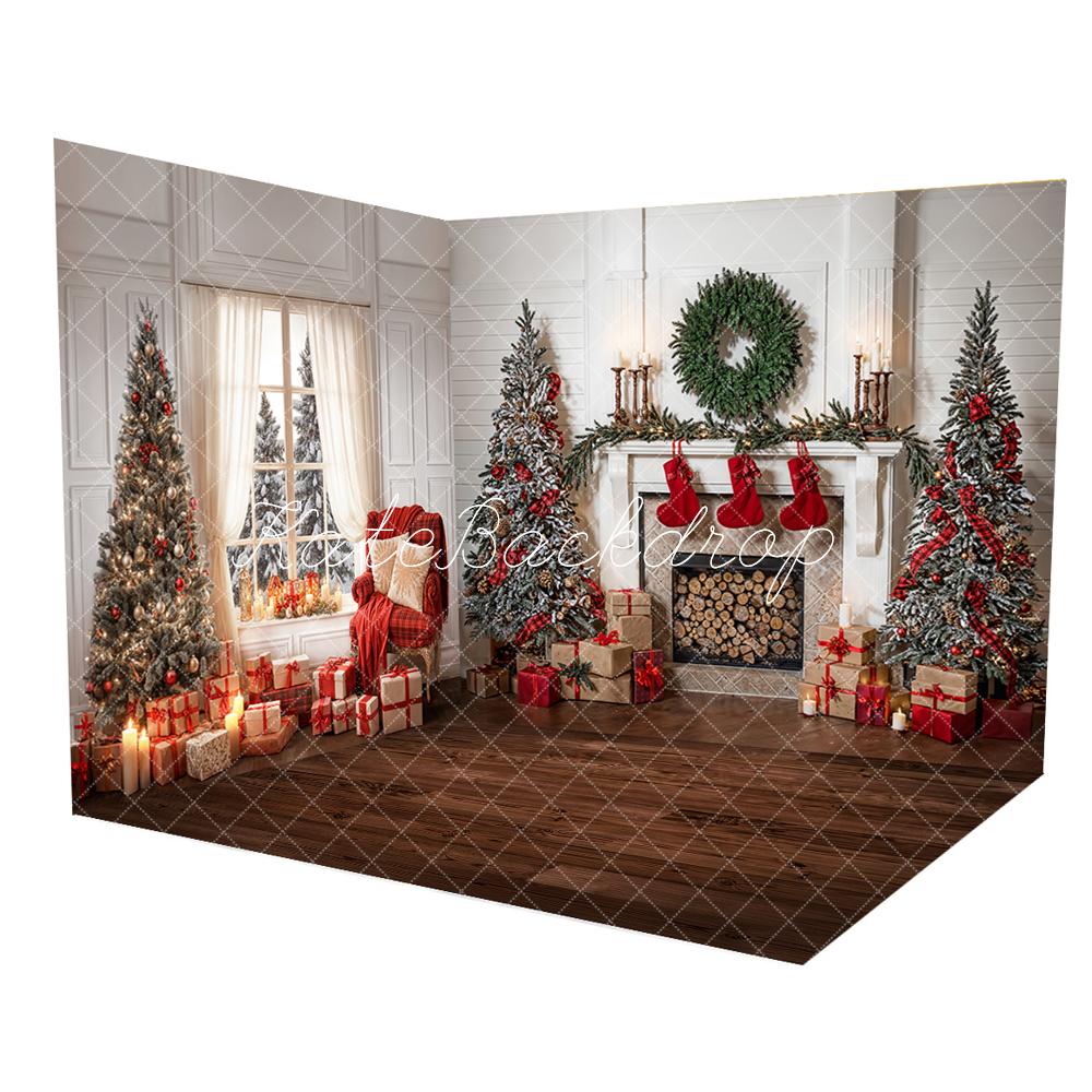 Kate Winter Christmas White Curtain Retro Wall Room Set -UK