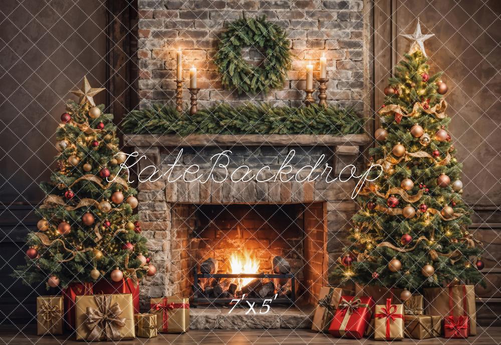 On Sale Kate Christmas Retro Brick Wall Fireplace Backdrop Designed by Emetselch -UK