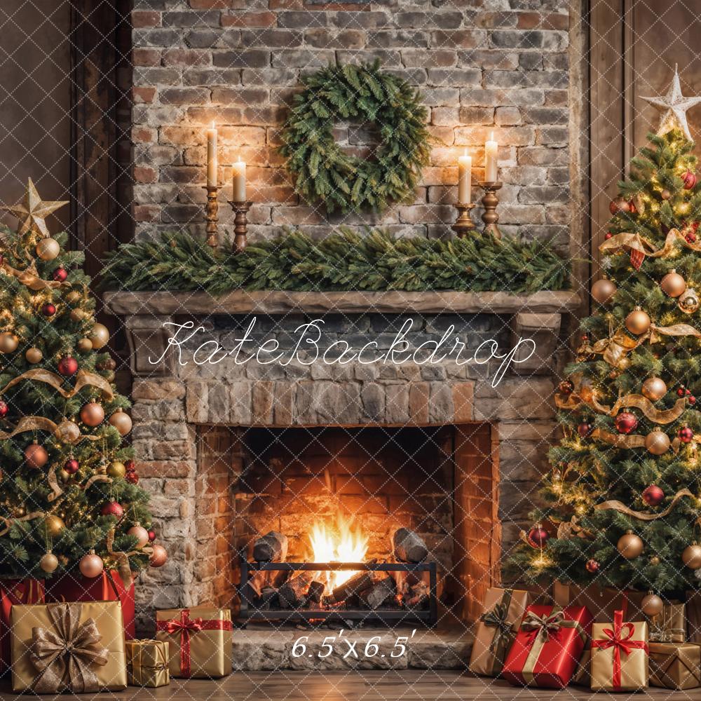 On Sale Kate Christmas Retro Brick Wall Fireplace Backdrop Designed by Emetselch -UK