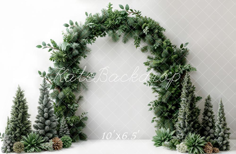 Kate Christmas Dark Green Plant Arch White Wall Backdrop Designed by Emetselch -UK