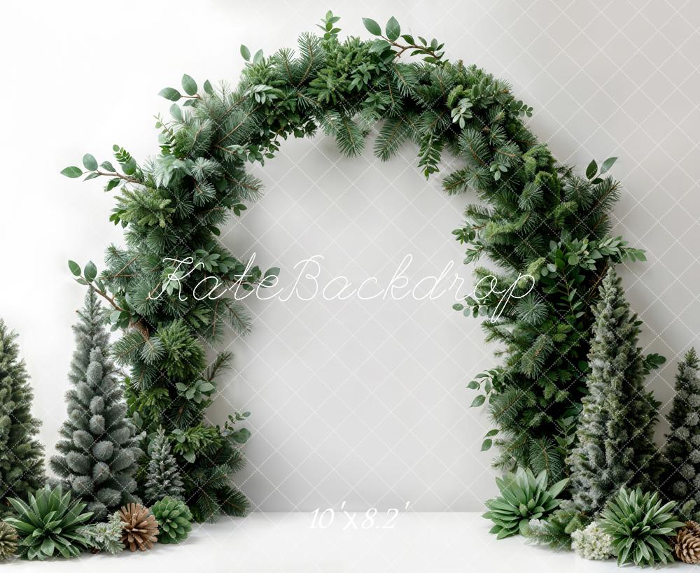 Kate Christmas Dark Green Plant Arch White Wall Backdrop Designed by Emetselch -UK