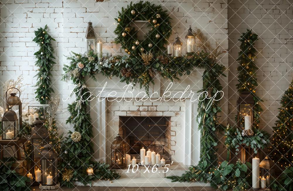 On Sale Kate Winter Christmas White Brick Fireplace Backdrop Designed by Emetselch -UK