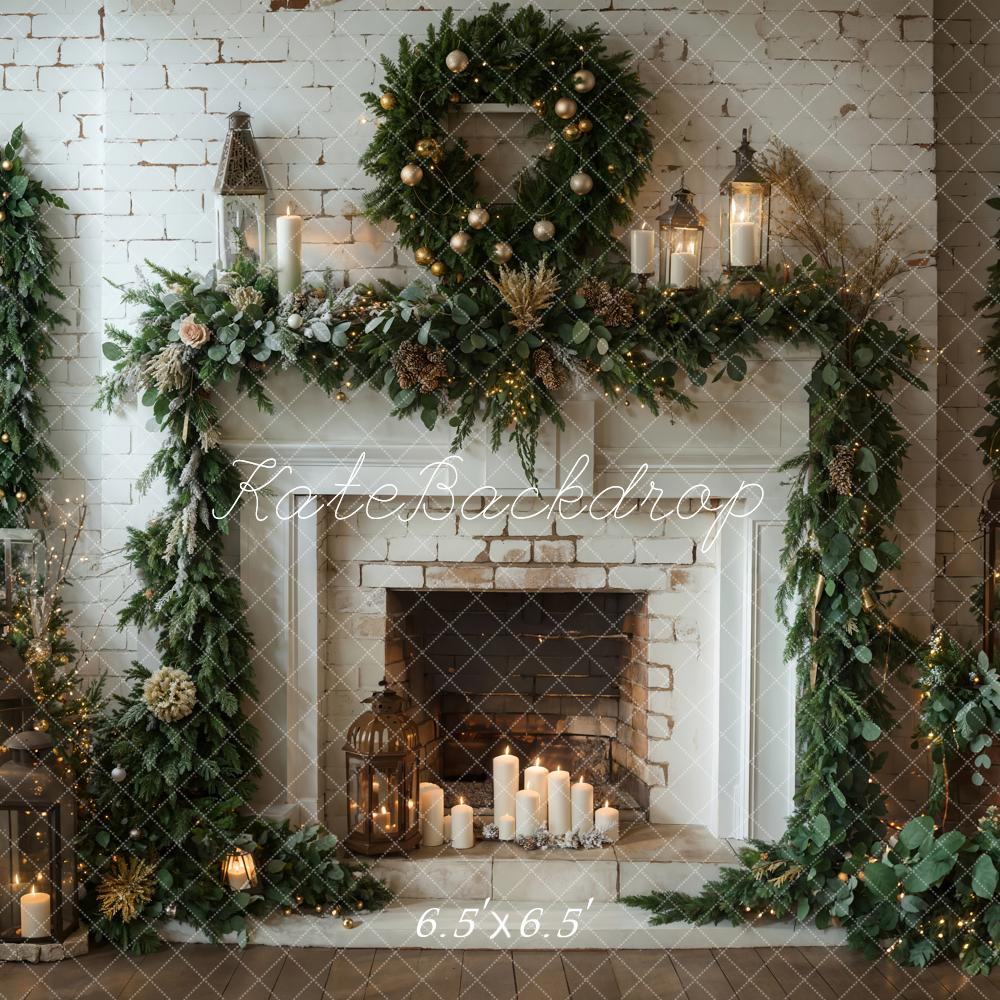 On Sale Kate Winter Christmas White Brick Fireplace Backdrop Designed by Emetselch -UK