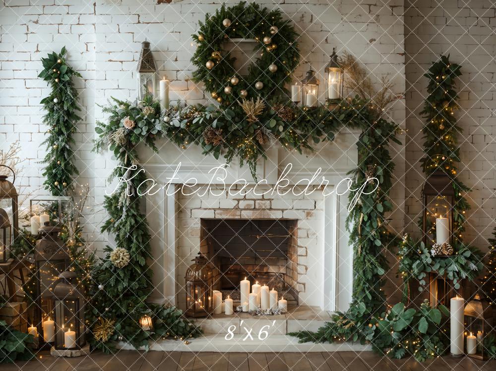 On Sale Kate Winter Christmas White Brick Fireplace Backdrop Designed by Emetselch -UK