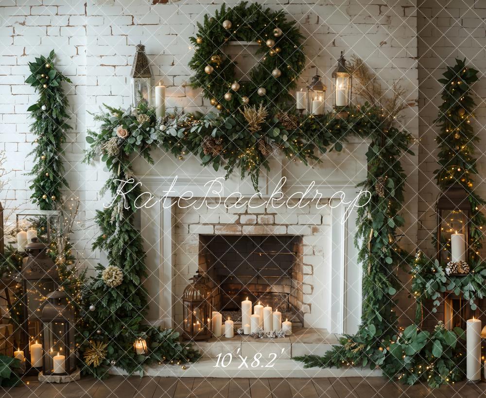 On Sale Kate Winter Christmas White Brick Fireplace Backdrop Designed by Emetselch -UK